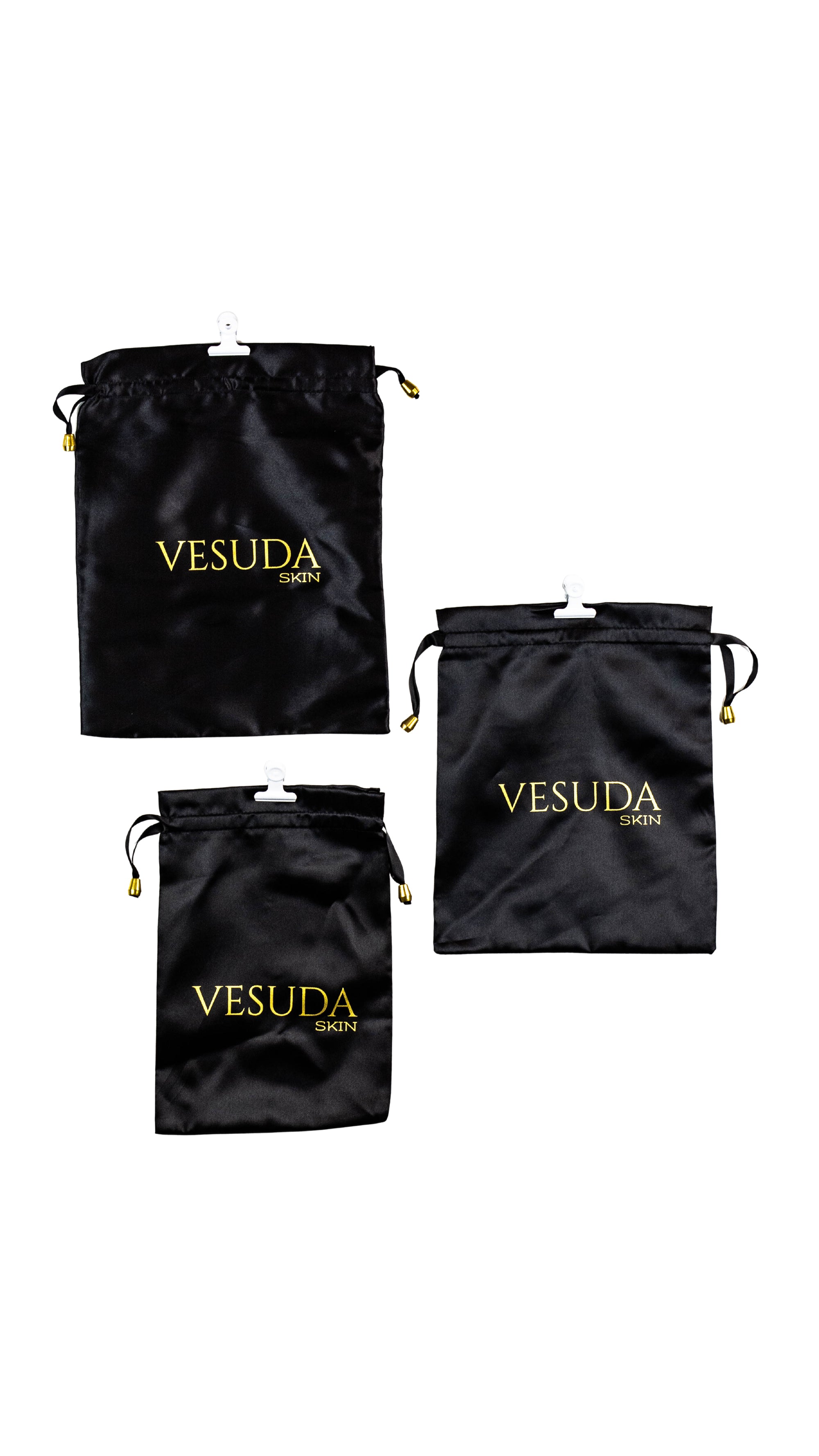 Vesuda Skin Black Silk Drawstring Bag -S,M,L